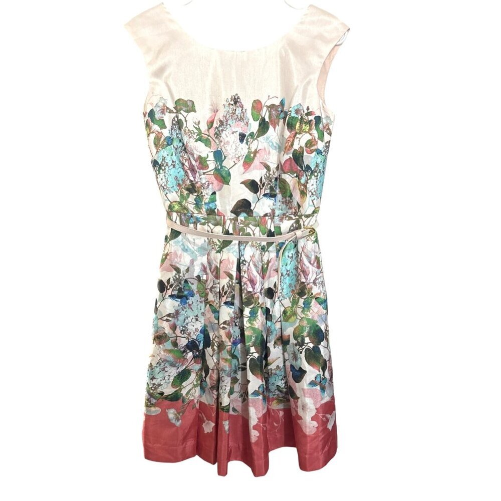 Julian Taylor NY Womens Dress Sz 6 Floral A-Line Dress With Belt, Pockets Scoop